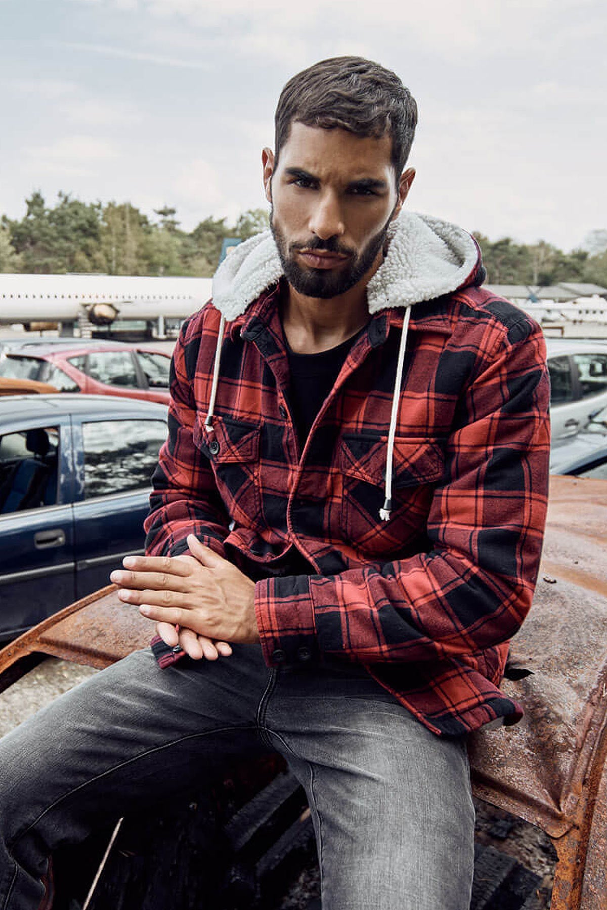 Veste à Capuche Homme En Flanelle Sherpa – Parka Carreaux Chaude Pour L’hiver