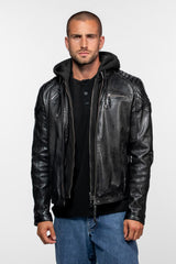 Blouson Cuir Motard à Capuche Daytona Black