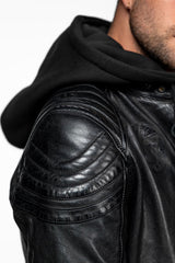 Blouson Cuir Motard à Capuche Daytona Black