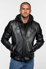 Blouson Cuir Motard à Capuche Daytona Black