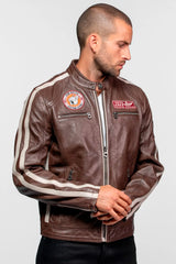 Blouson Motard en Cuir Von Dutch Bison