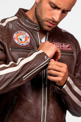 Blouson Motard en Cuir Von Dutch Bison