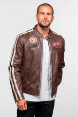 Blouson Motard en Cuir Von Dutch Bison