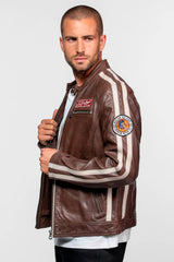 Blouson Motard en Cuir Von Dutch Bison