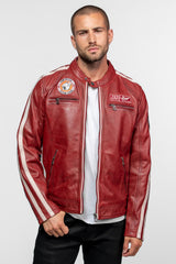 Blouson Motard en Cuir Von Dutch Red