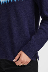 Pull Fransa Col Rond Hiver Navy Ciel Blanc