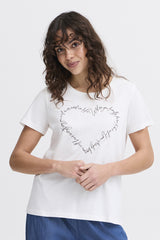 Tee-Shirt Fransa M/C Blanc Imprimé Coeur