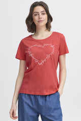 Tee-Shirt Fransa M/C Rouge Imprimé Coeur