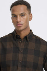 Chemise M/L Blend à carreaux Marron