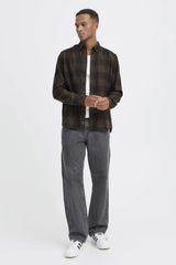 Chemise M/L Blend à carreaux Marron