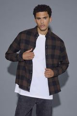 Chemise M/L Blend à carreaux Marron