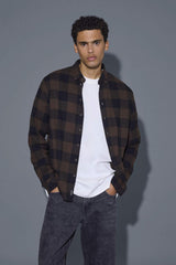 Chemise M/L Blend à carreaux Marron
