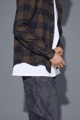 Chemise M/L Blend à carreaux Marron