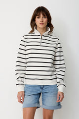 Sweat Paddock's Col Camionneur Rayé Écru/Noir