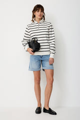 Sweat Paddock's Col Camionneur Rayé Écru/Noir