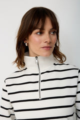 Sweat Paddock's Col Camionneur Rayé Écru/Noir