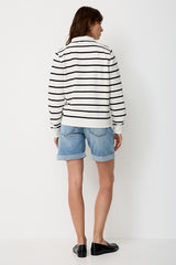 Sweat Paddock's Col Camionneur Rayé Écru/Noir