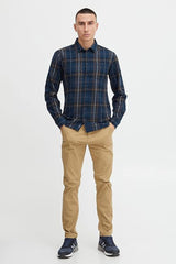 Chemise Blend ML Slim Blue/Marron