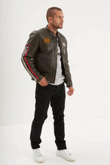 Blouson Cuir Racing Daytona Khaki Green