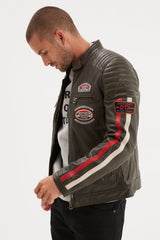 Blouson Cuir Racing Daytona Khaki Green