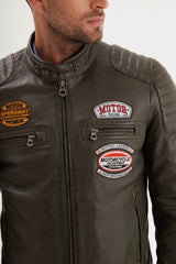 Blouson Cuir Racing Daytona Khaki Green