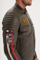 Blouson Cuir Racing Daytona Khaki Green