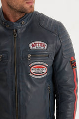 Blouson Cuir Racing Daytona Short Blue