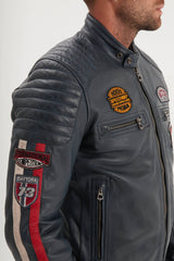 Blouson Cuir Racing Daytona Short Blue