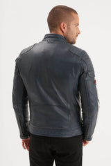 Blouson Cuir Racing Daytona Short Blue