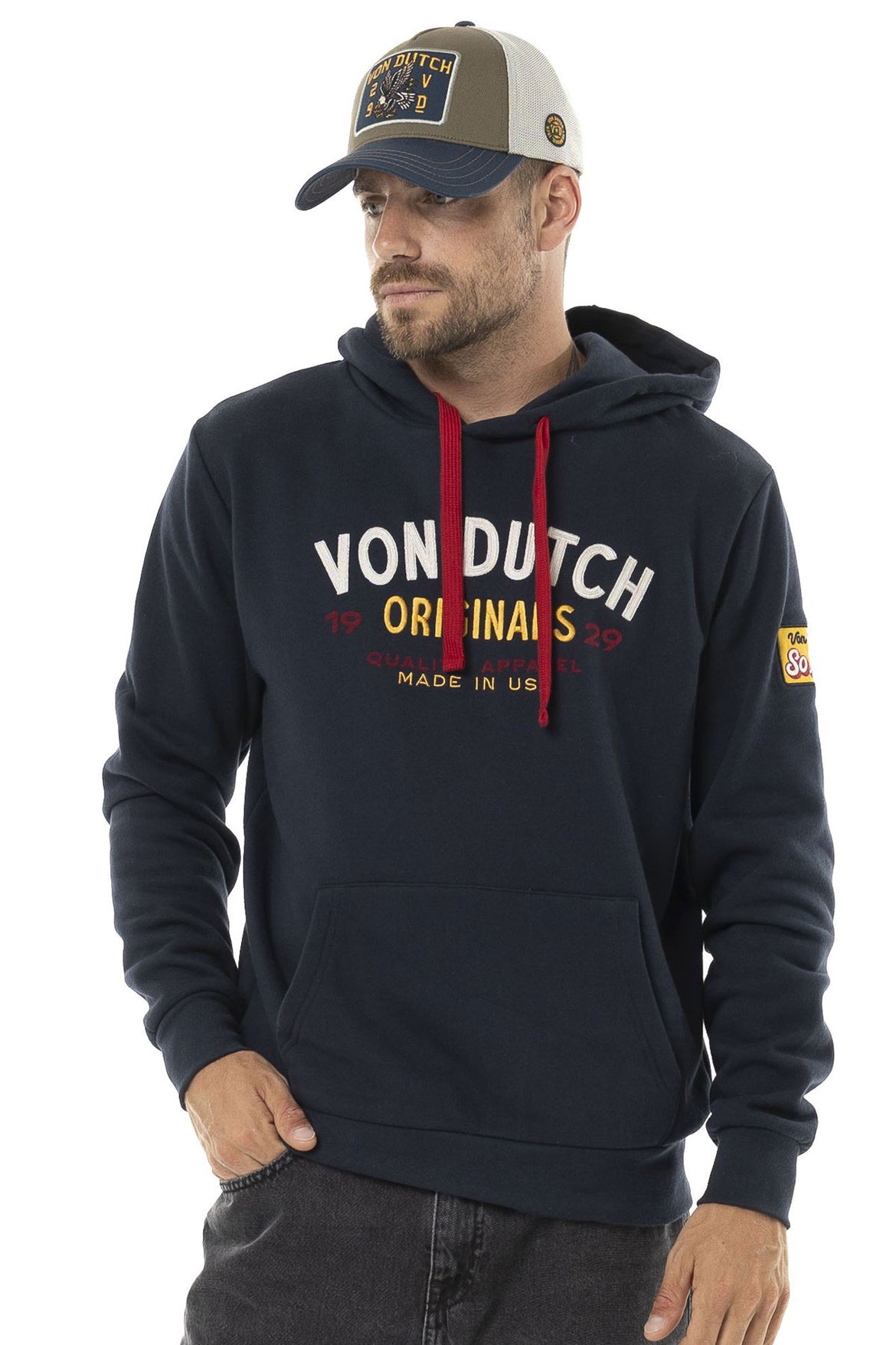 Sweat Capuche Von Dutch California Biker, Homme, Manches Longues, Taille M, Coton Kaki