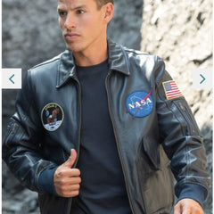 Blouson Homme Nasa Colombia en Cuir Navy