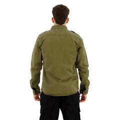 Chemise Militaire Vintage Kaki en coton supérieur à deux poches poitrines