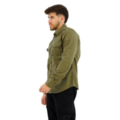 Chemise Militaire Vintage Kaki en coton supérieur à deux poches poitrines
