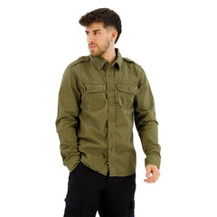 Chemise Militaire Vintage Kaki en coton supérieur à deux poches poitrines