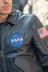 Blouson Homme Nasa Colombia en Cuir Navy