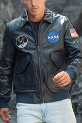 Blouson Homme Nasa Colombia en Cuir Navy