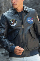 Blouson Homme Nasa Colombia en Cuir Navy