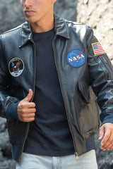 Blouson Homme Nasa Colombia en Cuir Navy