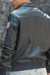 Blouson Homme Nasa Colombia en Cuir Navy